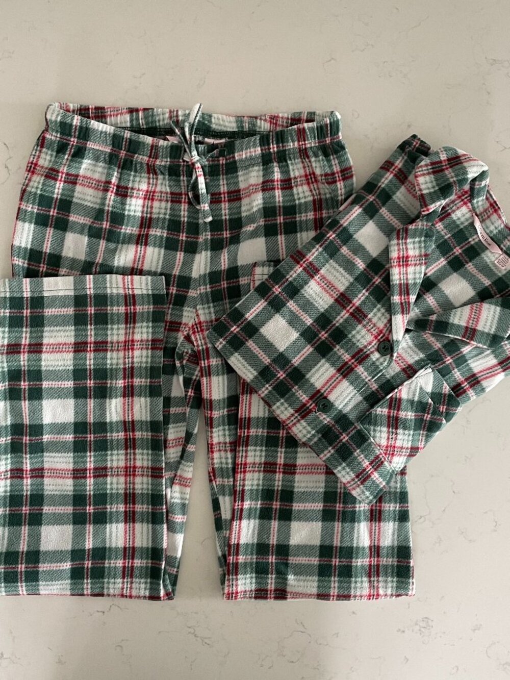 la Vie en Rose Cozy Comfy 2 Pce Plaid 100% Polyester PJ Set Green Wht Red Sz XS